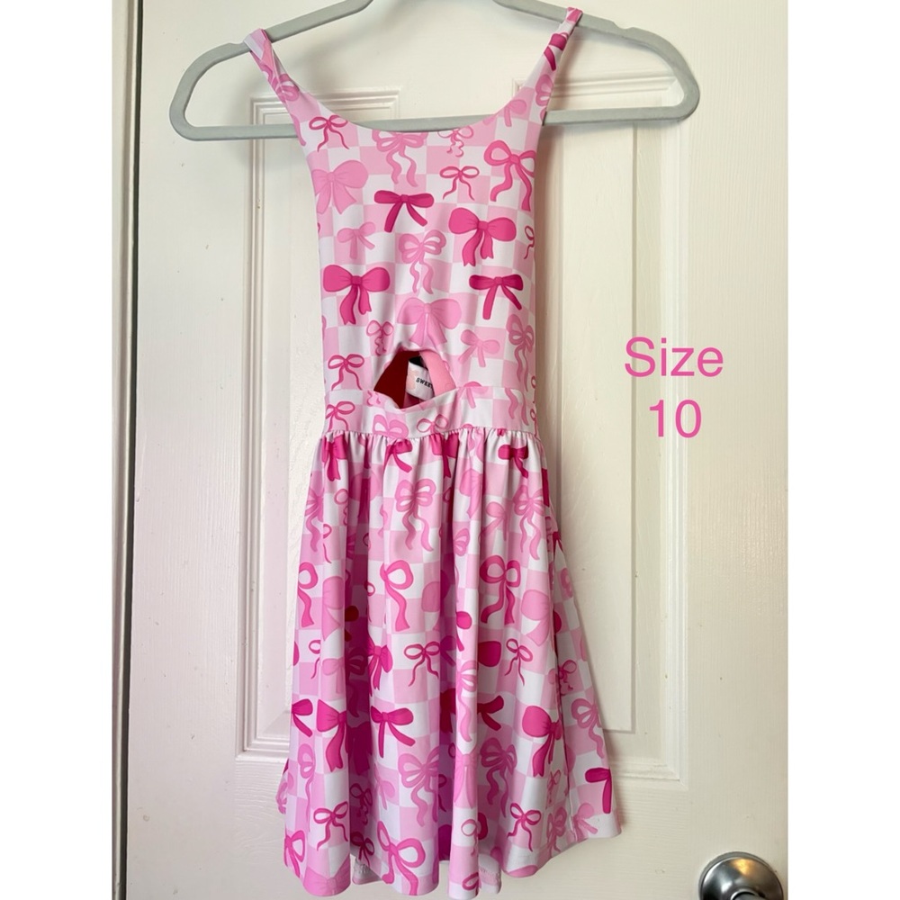 Girls Pink Bow-Print Sundress with Cutout Back